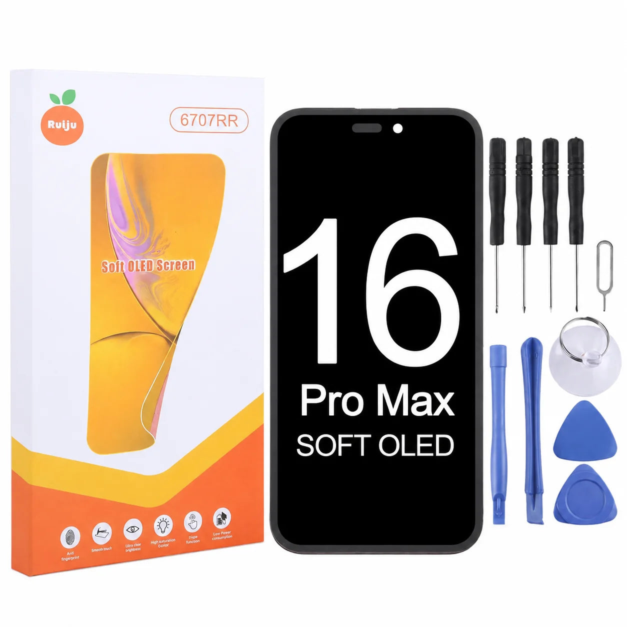 RJ Flexible Soft OLED Display for Iphone 12 13 14 15 16 Pro Max Plus Screen Touch Digitizer Assembly