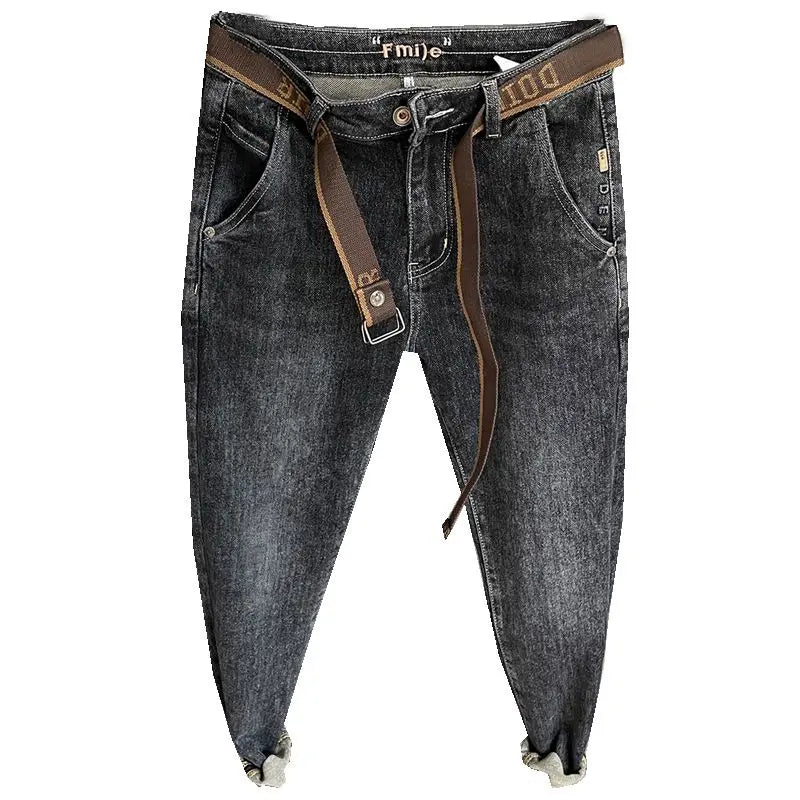 High Quality Fashion Luxury Washed Men's Slim Jeans Elasticity Black and Gray Classic Designer Cargo Denim Boyfriend Jeans Men