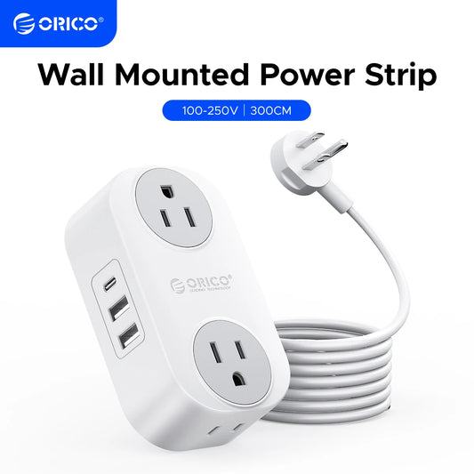 ORICO Travel Plug Power Strip with 4 AC Outlets 2 USB 1 Type-C Ports  Extension Cord with Multiple Outlets for Travel
