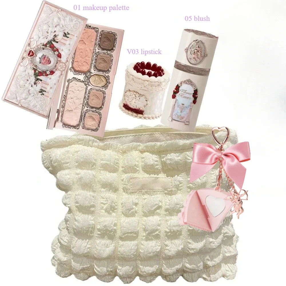 Makeup Set Flower Knows Strawberry Cupid Collection 6 Color Eyeshadow Palette Embossed Blusher Shine Lipstick Kit Maquiagem