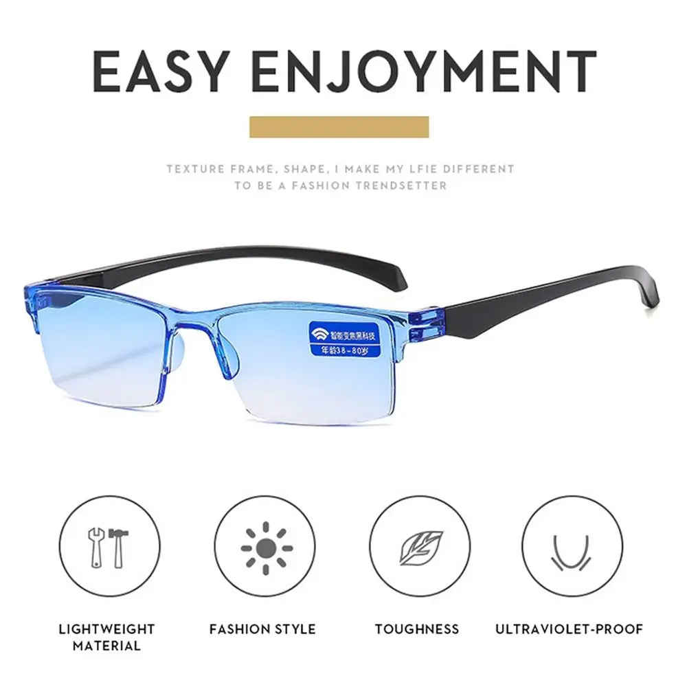 Smart Automatic Zoom Eyeglasses Anti-Blue Light Reading Glasses Men Women Square Frameless Optical Spectacle Computer Eyewear