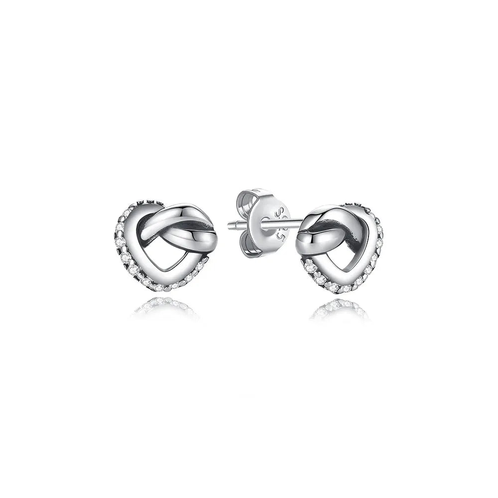 Original 925 Sterling Silver Earrings 2025 Crystal Love Heart Infinity Stud Earings For Women Piercing Rose Gold Gift Jewelry