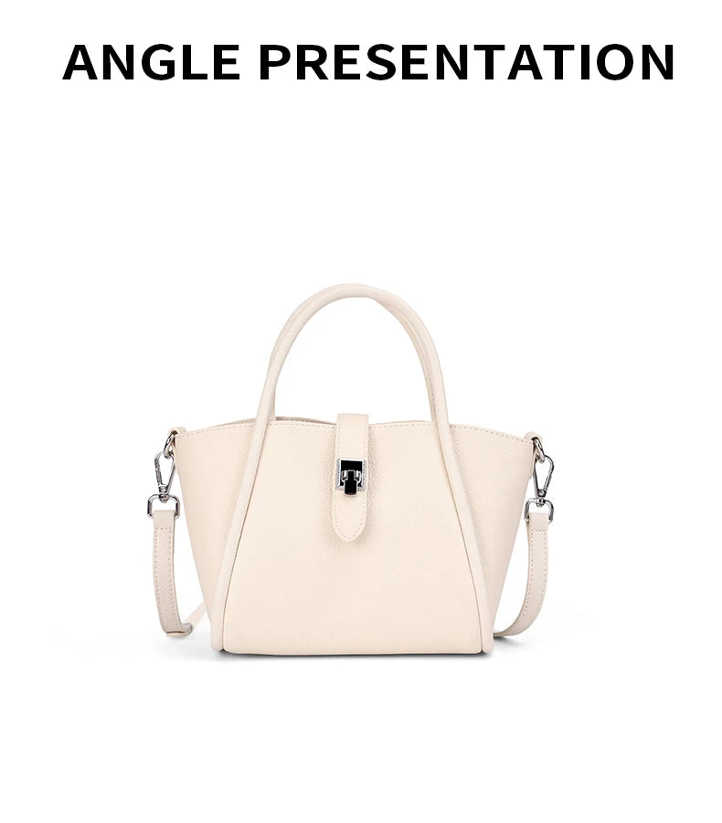 Genuine Leather Mini Tote Bag for Women Fashion Cowhide Shoulder Bag Patchwork Commute Handbag Luxury Designer Crossbody Bag