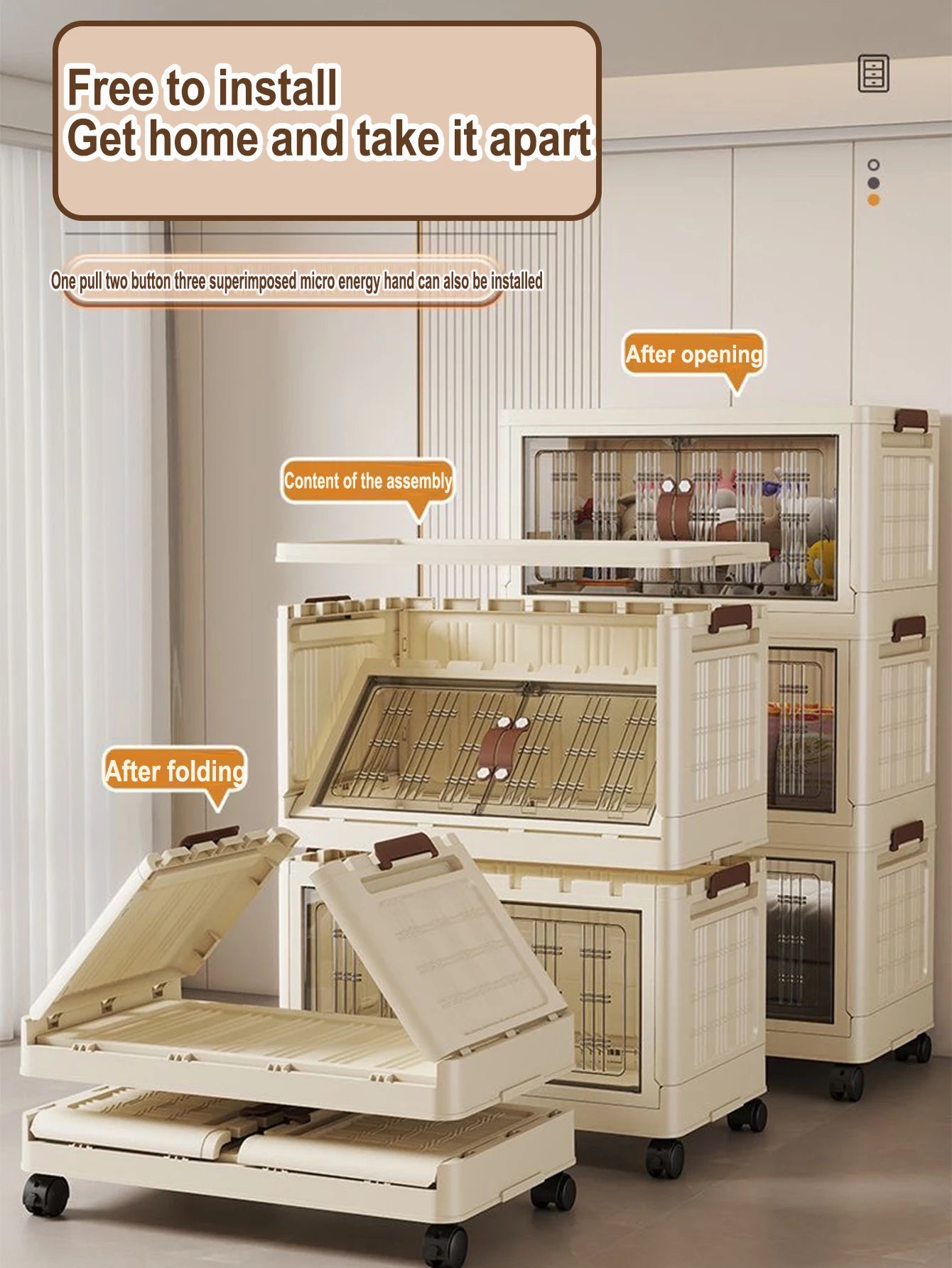 Large Capacity Folding Storage Cabinet - Dustproof Wardrobe Closet Organizer Easy Install