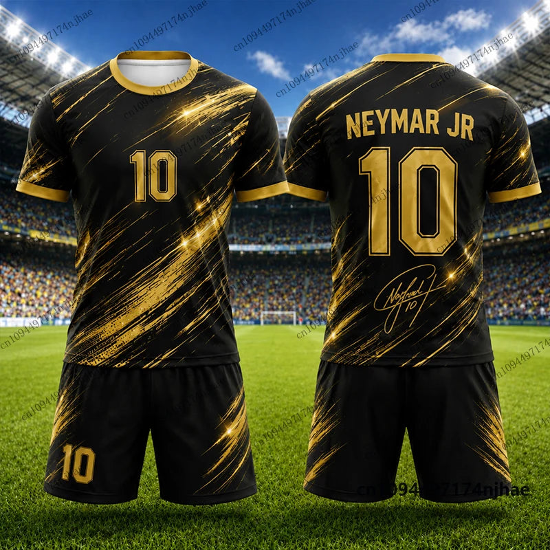 2 Piece Outfits Children Tracksuit Neymar #10 Print T-shirt+Shorts Set Sports Football Jersey Suit Casual Kids/Adult Clothes
