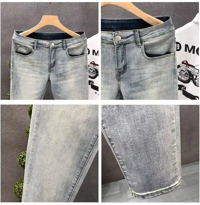 Luxury Fashion Designer Vintage Slim Fit Men's Denim Jeans Casual Korean Spring and Autumn Stretch Washed Trousers Male Jeans