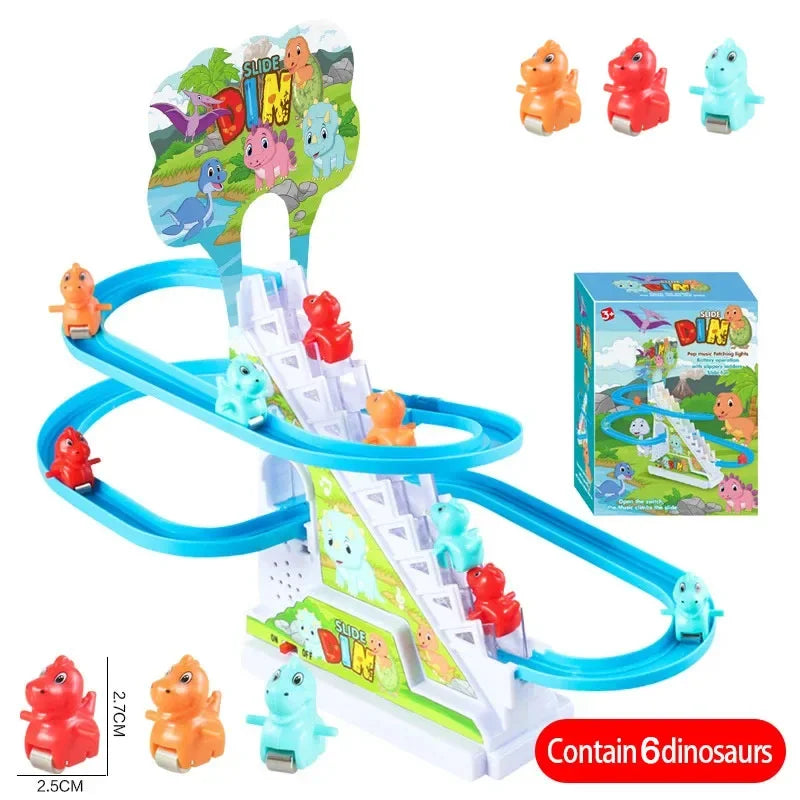 Electric Duck Track Rail Racing Slide Piggy Climbing Stairs Baby Toy LED Lights Musical Slide Roller Coaster Toys for Gift