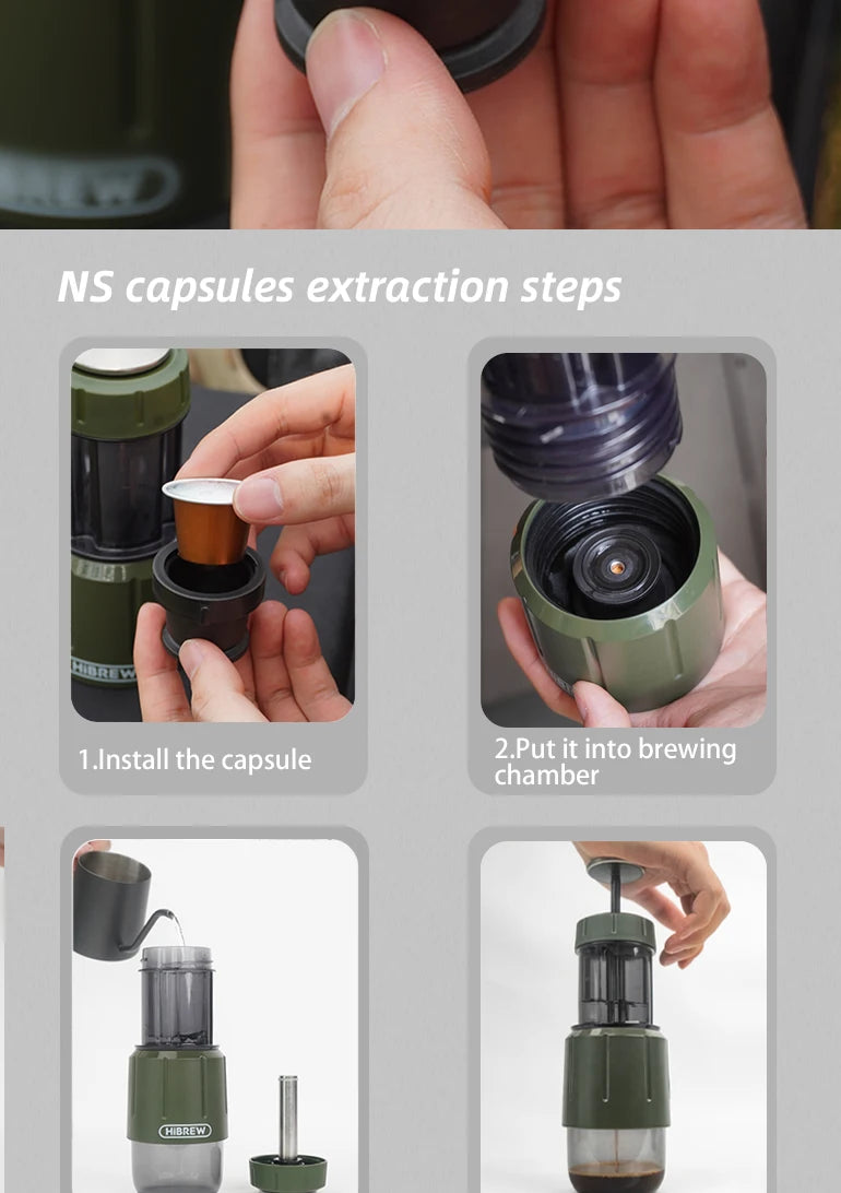 HiBREW 2 in 1 Portable Coffee Machine Hot/Cold Water Manual Espresso Maker For Capsule & Ground Hand Press Brewer H4D