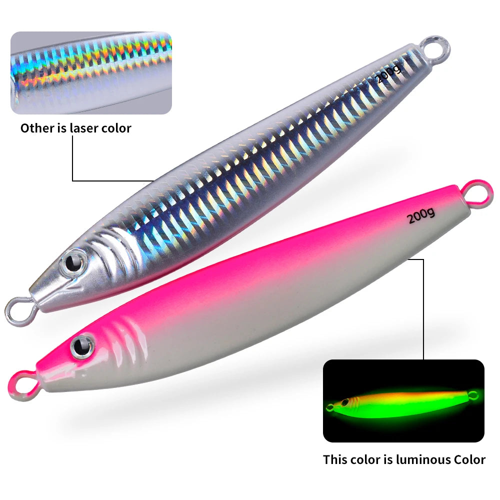 Proberos 20g-200g Metal Jig 3D Print Shore Trolling Spoon Hard Fishing Lure 1PC Artificial Laser Body Shiny Luminous Tackles