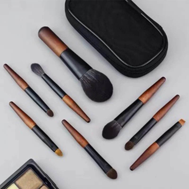 OVW 8PCS Mini Makeup Brush Set with Free Bag Animal Hair Cosmetic Brush Powder Foundation Blush Blending Brush Kit