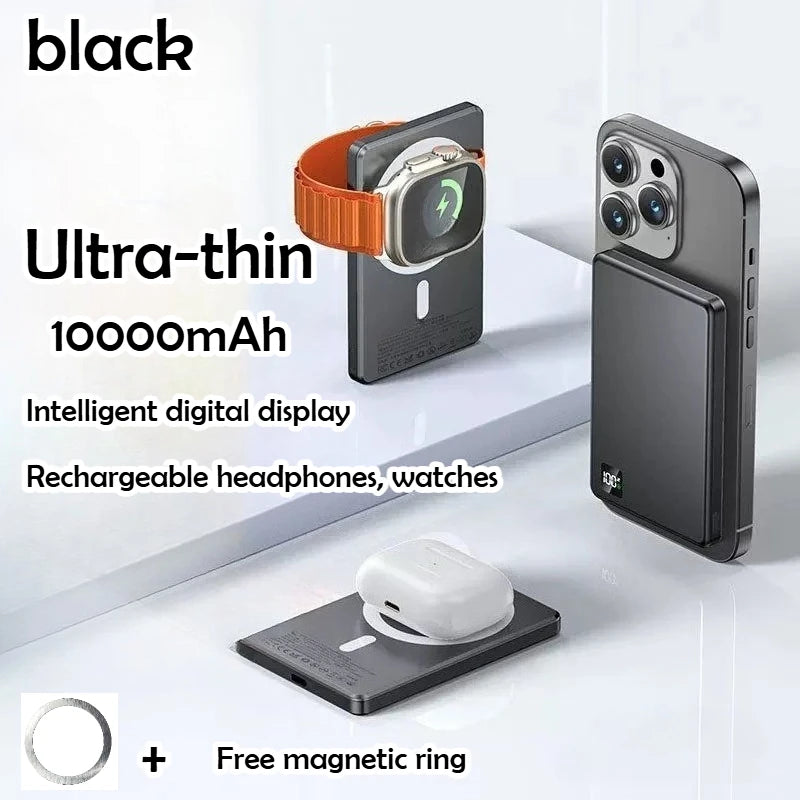 Taepiaai 10000mAh Magnetic Wireless PowerBank Ultra Thin Portable CCC Certified Super Fast Charging LED Display Pack for MagSafe