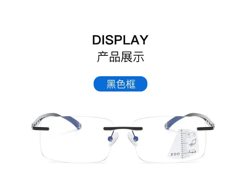 Rimless Photochromism Progressive Multifocal Reading Glasses Men Business Presbyopic Glasses Blue Light Computer Grade Glasses