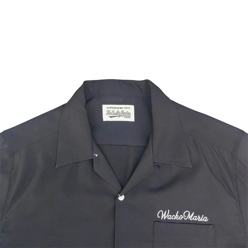 High-end Summer WACKO MARIA Solid Color Cursive wackomaria Embroidery Logo Simple Hawaii Short Sleeve Shirt