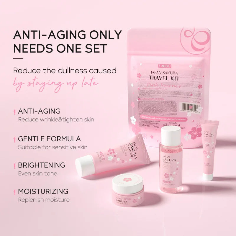 LAIKOU Sakura Skin Care Sets Facial Cleanser Face Cream Serum Toner Moisturizing Brightening Anti Wrinkles Kit