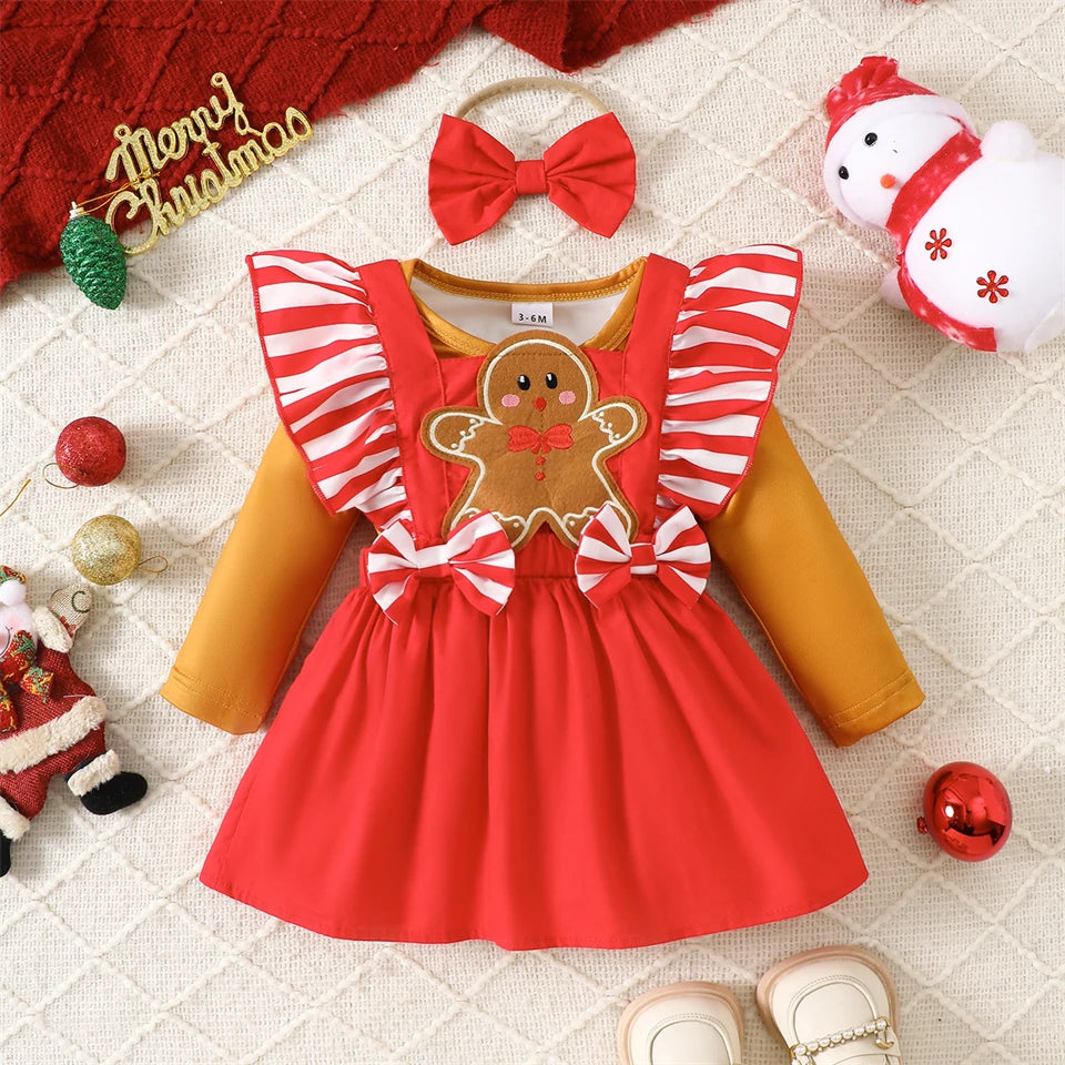 Hot Baby Girl Christmas Outfit Set Infant Toddler Gingerbread Man Costume Winter Xmas Party Holiday Celebration Newborn Clothes