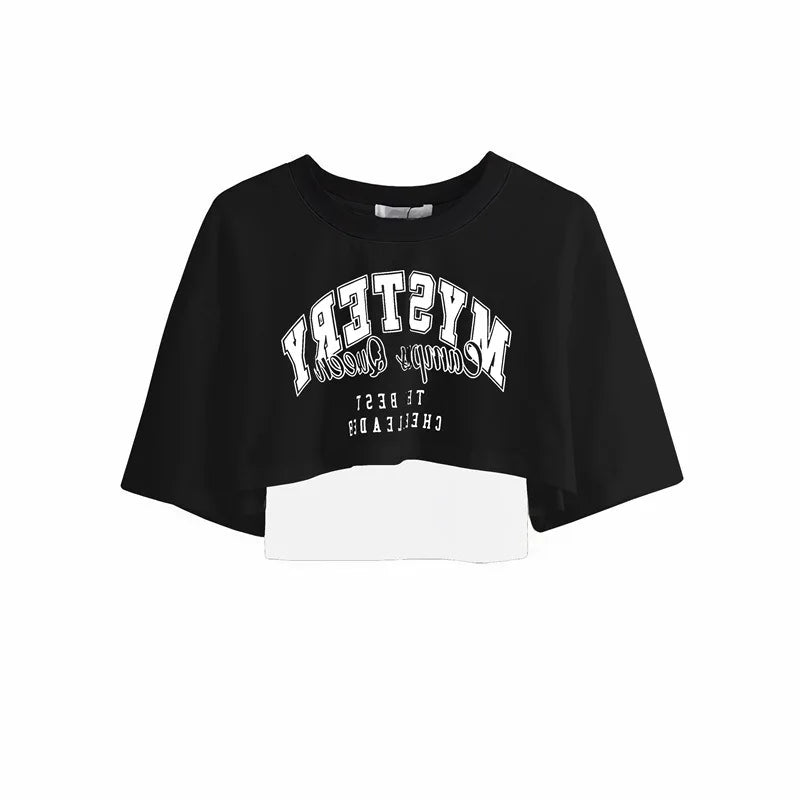 Vintage Print Graphic T-shirt Women Crop Top Short Sleeve Y2k Clothes Summer Loose Sexy Short Two-piece T-shirt Set Womens 2025