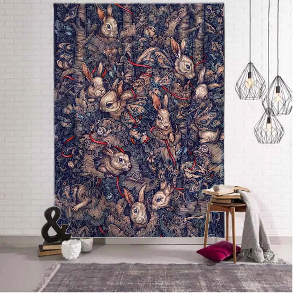 Psychedelic Animals Tapestry Wall Hanging Retro Tropical Plants Background Cloth Boho Hippie Kawaii Home Decor Yoga Mat Sheets