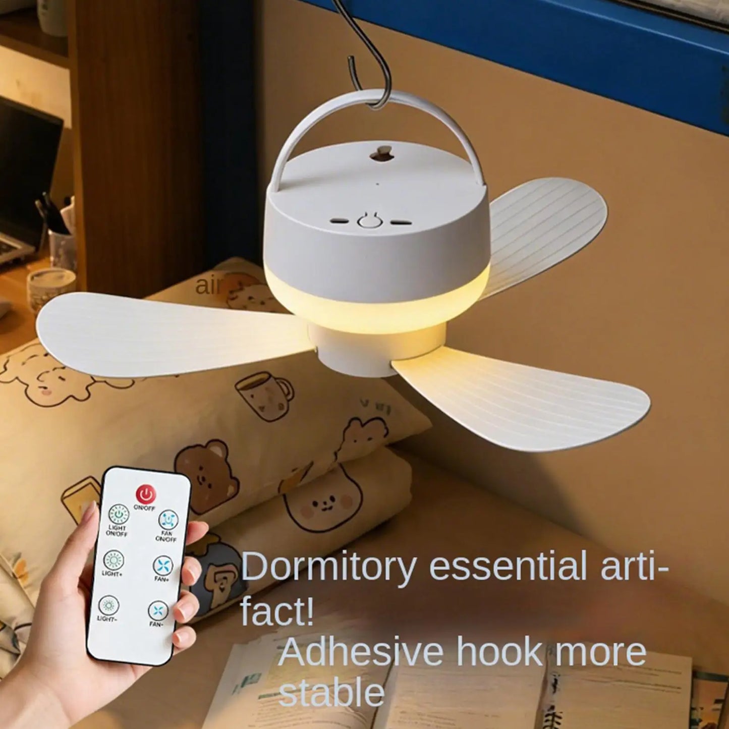 Ceiling Fan With LED Light and Remote Control USB Charging Household Outdoor Camping Tent Student Dormitory Bed Small Fan