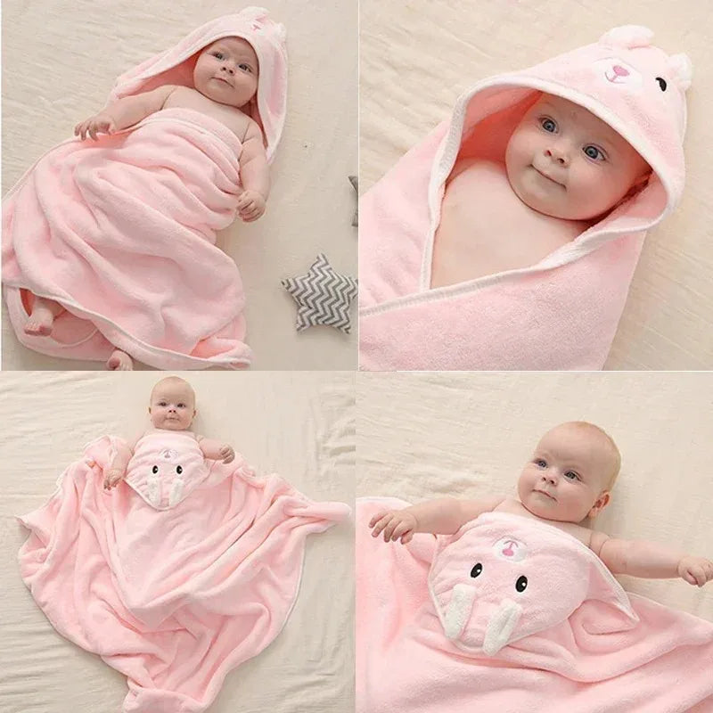 80*80cm/ Cartoon Baby Bath Towel Body Hooded Polyester Fiber Baby Bathrobe Newborn Swaddling Girl and Boy Baby Blanket