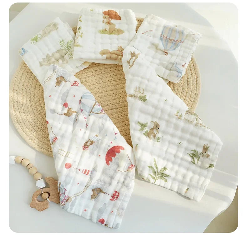 5pcs Cotton Muslin Baby Face Towels 6 Layer Gauze Square Burp Cloths Newborn Baby Hand Towel Soft Wash Handkerchief Baby Items