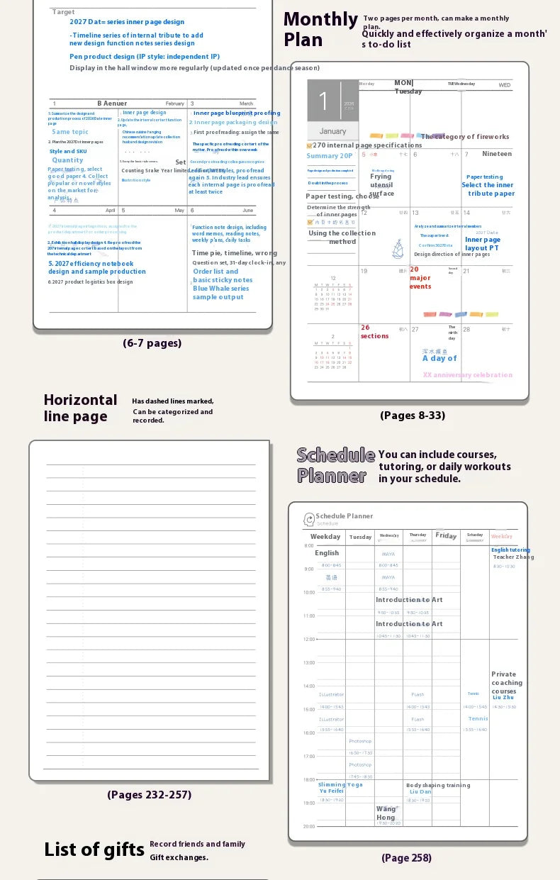 Kinbor 2026 A5 Efficient Planner Notebook,2 Days per Page with Habit Tracker,To-Do Lists&Time Management for Workplace, College