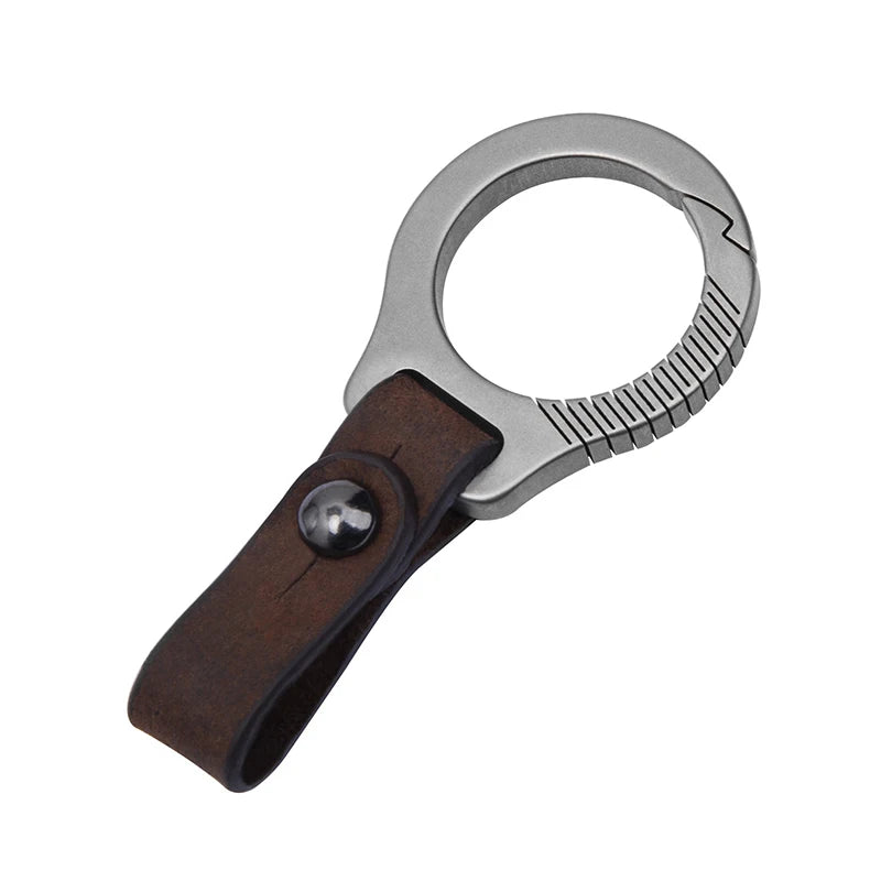 Titanium Alloy Cowhide Leather Keychain Waist Belt Buckle Carabiner Car Key Holder High-end Gifts For Men Women