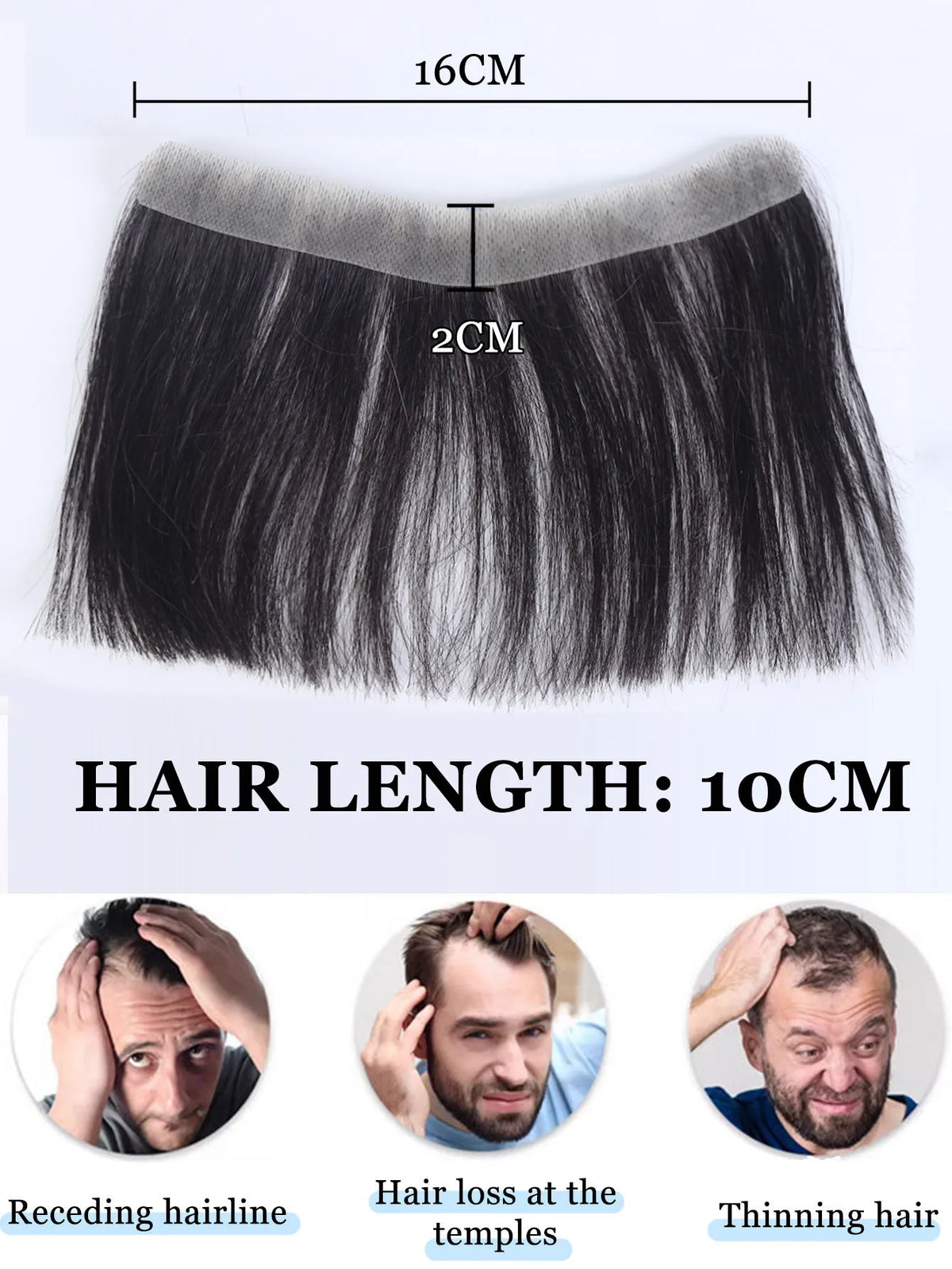 Forehead Patch 100% Human Hair Hairpiece Sideburns Toupee Invisible Seamless Ultra Thin Skin PU Men's Hairline Sideburn Patch