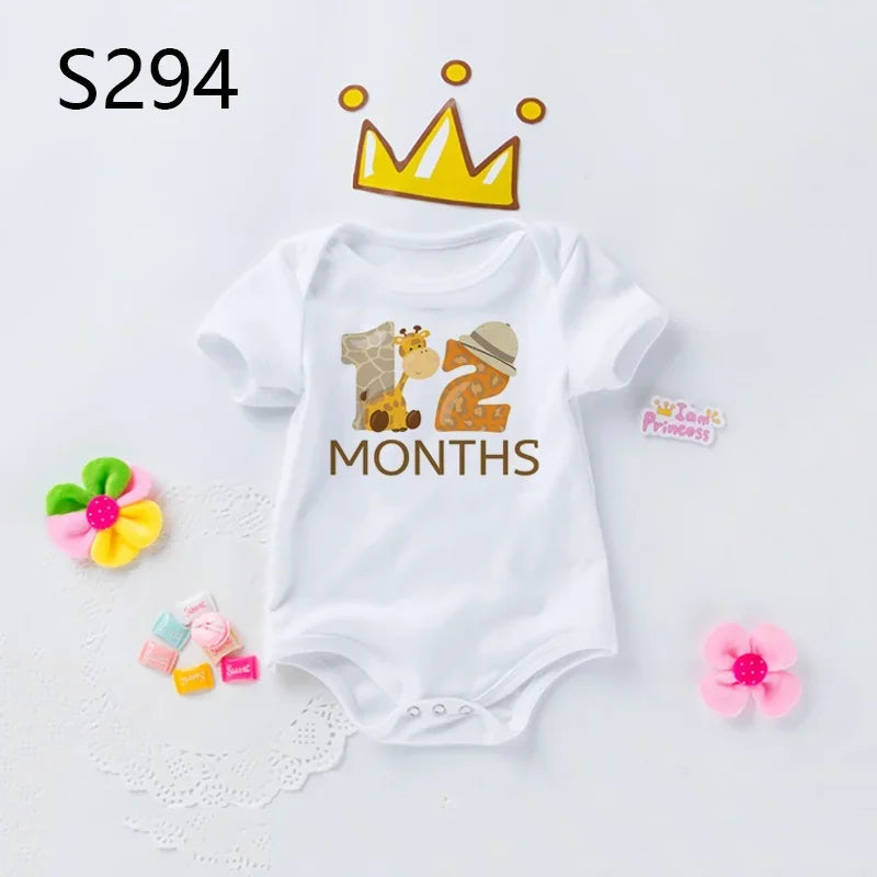 Monthly Milestone Baby Grow Bodysuit Cute Animal 1-12 Months One-Pieces Baby Shower Gift Month Pictures Monthly Jumpsuit Clothes