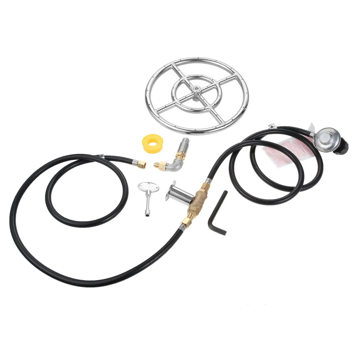 12" LP Propane Gas Fire Pit Stainless Steel Burner Ring Installation Kit with Regulator Hose and 1/2" Key Control Valve 90000BTU