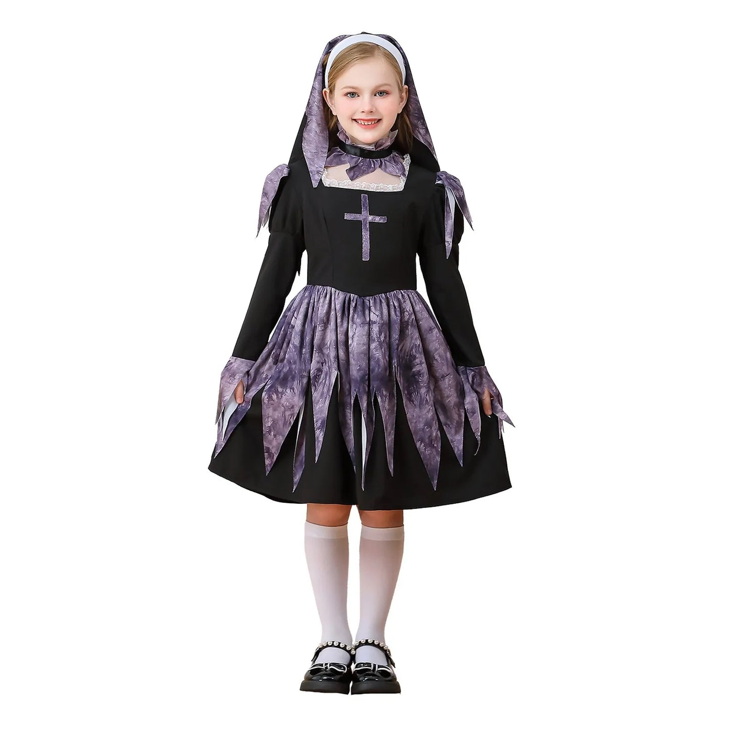 Halloween Children's Costume Sweet Cute Nun Carnival Party Girls Priest Cross Maria Dress Sister Parent-child Costume