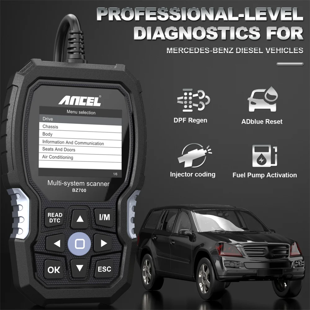 2025 ANCEL BZ700 OBD2 Scanner Engine OBD Code Reader For Mercedes Benz Full System Diagnostic Tool Reset Service Automotive Tool