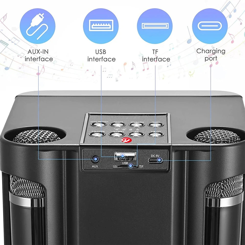 Karaoke Machine with 2 Wireless Microphones Wireless Portable BT Speaker Support BT/USB/TF Card/Aux 1500mAh for Karaoke Party