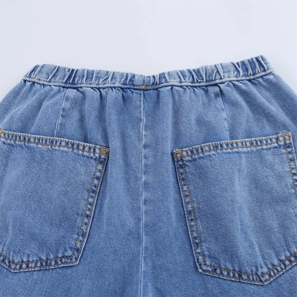 Women's Versatile Denim Long sleeved Short Shirt Top Long pants Set Spring/Summer New Product Casual Women's Wear