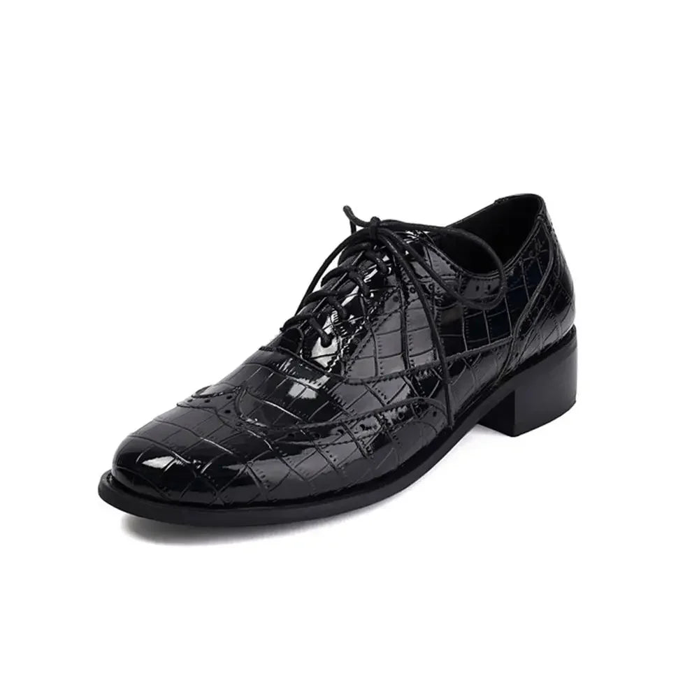 2025 Women Shoes Spring New Fashion Round Toe Lace Up Retro Single Shoe for Office Party Walk Thick Low Heeled big Size 48 775-1