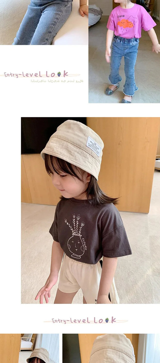 Baby Girls Boys Short Sleeved T-shirt Kids Cotton Top Tees Toddler Cartoon Print Shirts Summer Children's Clothing Korean Style