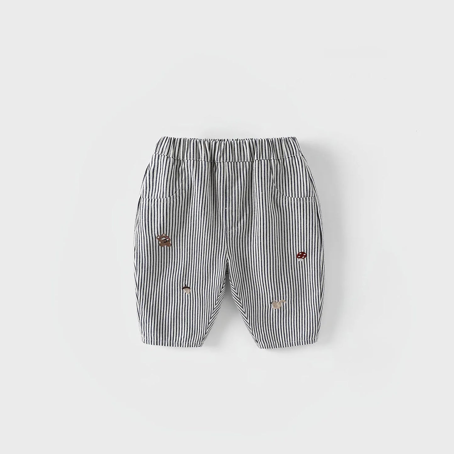 2025 Fall New Toddler Kids Pants Cotton Cartoon Embroidered Harem Pants Baby Boy Casual Striped Denim Baggy Trousers