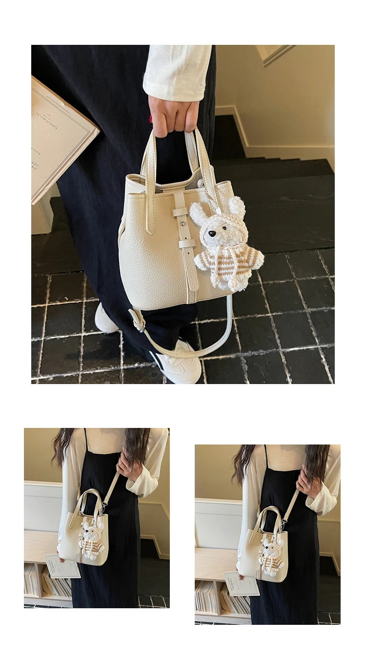 Fashionable Bucket Handbag Women's Shoulder Bag Spring Versatile Commuting Crossbody Bag Soft PU Leather Magnetic Buckle Closure