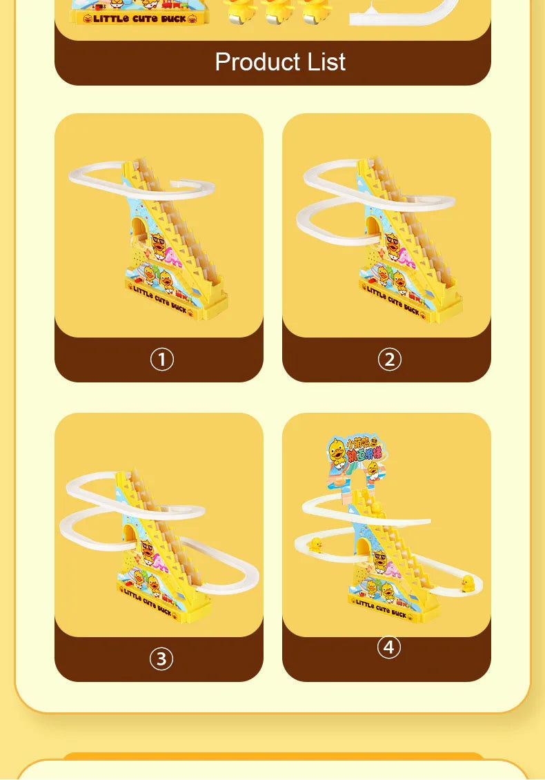Electric Duck Track Rail Racing Slide Piggy Climbing Stairs Baby Toy LED Lights Musical Slide Roller Coaster Toys for Gift