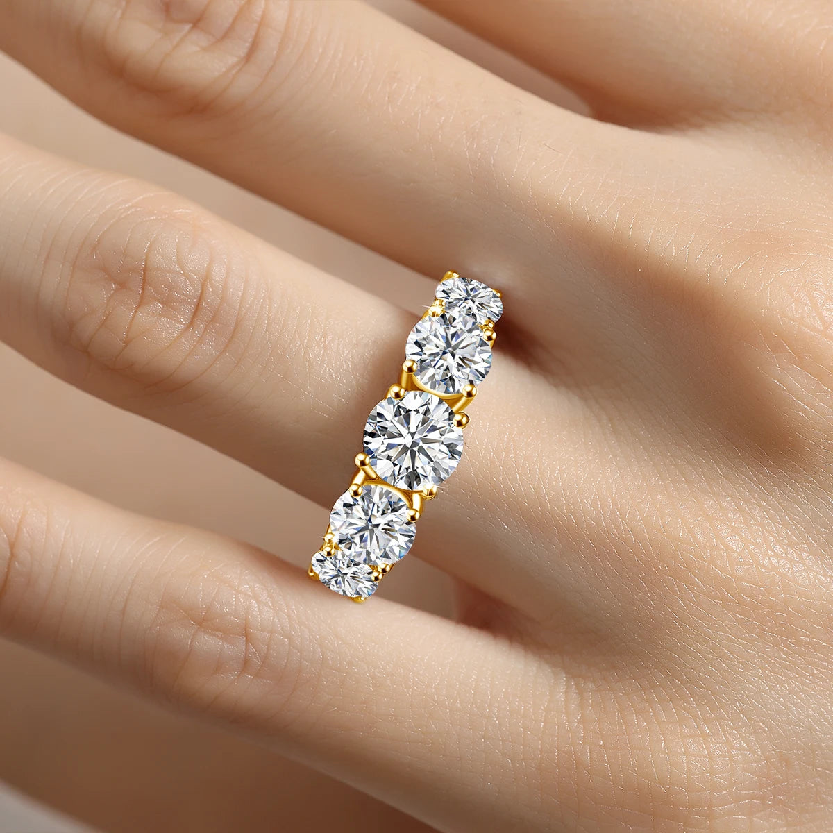 18k Plated 3.8CTW Genuine Moissanite Rings for Women 5 Stones Sparkling Bridal Wedding Jewelry 925 Sterling Silver Ring