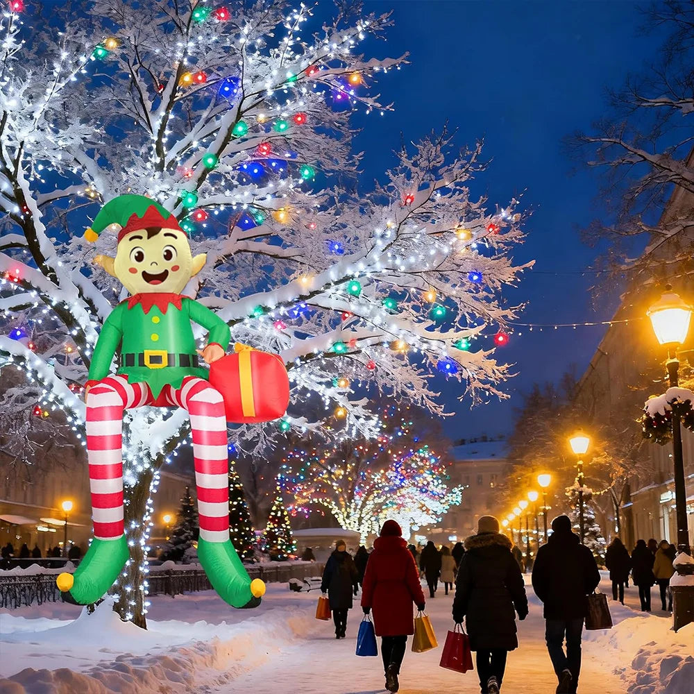 2.4M Christmas Inflatable Sitting Elf Outdoor Decoration Standing Gingerbread Man Inflatable Christmas Blow up Yard Decorations