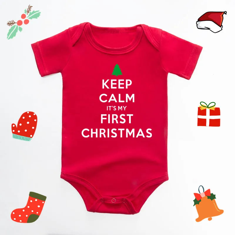 My First Christmas Baby Bodysuit Reindeer Antler Print Short Sleeve Newborn Romper Red Infant Boys Girls First Xmas Photo Outfit