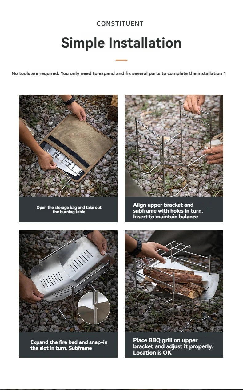 CAMPINGMOON SOLO-A4 Stainless Steel Portable Folding BBQ Grill Outdoor Garden Camping Portable Foldable Cooking Grill