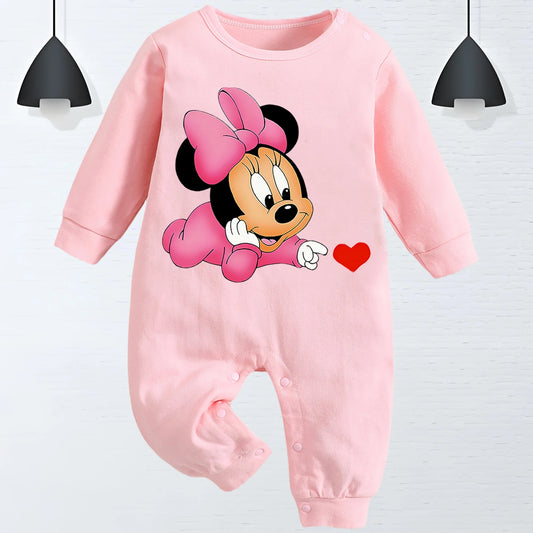 0-9M Newborn baby girl cotton jumpsuit baby long sleeve one button jumpsuit for toddlers Minnie mouse print baby crawling suit