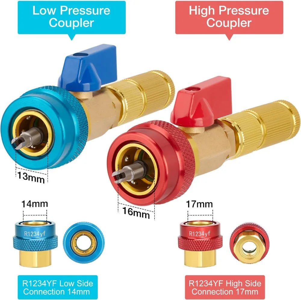 R134A Valve Core Quick Remover Installer, High Low Pressure Valve Core Remover Tools Kit for Refrigerant Air Conditioner System