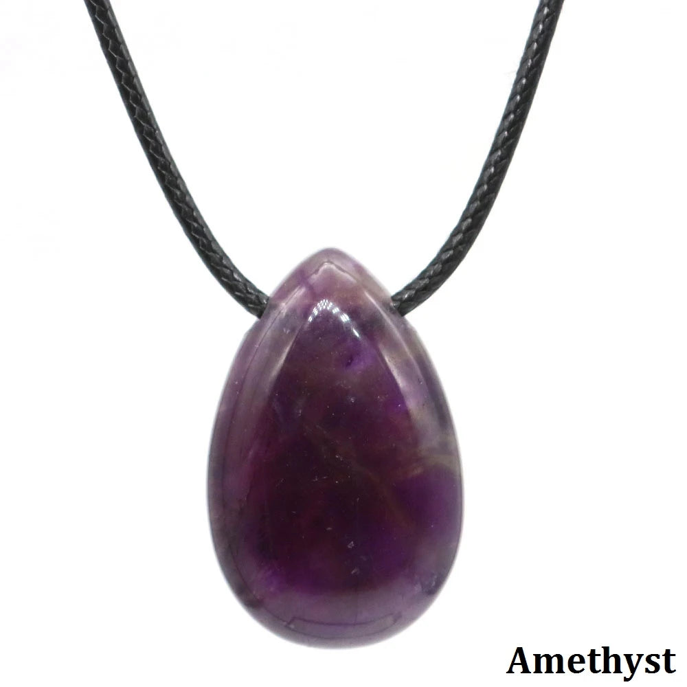 Natural Stone Water Drop Shape Necklace Pendant Rose Quartz Amethyst Lapis Lazuli Healing Crystal Gemstone Charm Jewelry Gifts