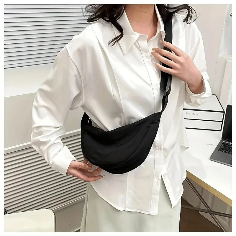 Casual Nylon Crossbody Bag for Women Shoulder Bag Woman Half Moon Chest Bags Tote Lady Travel Shopper Bag Female Purses