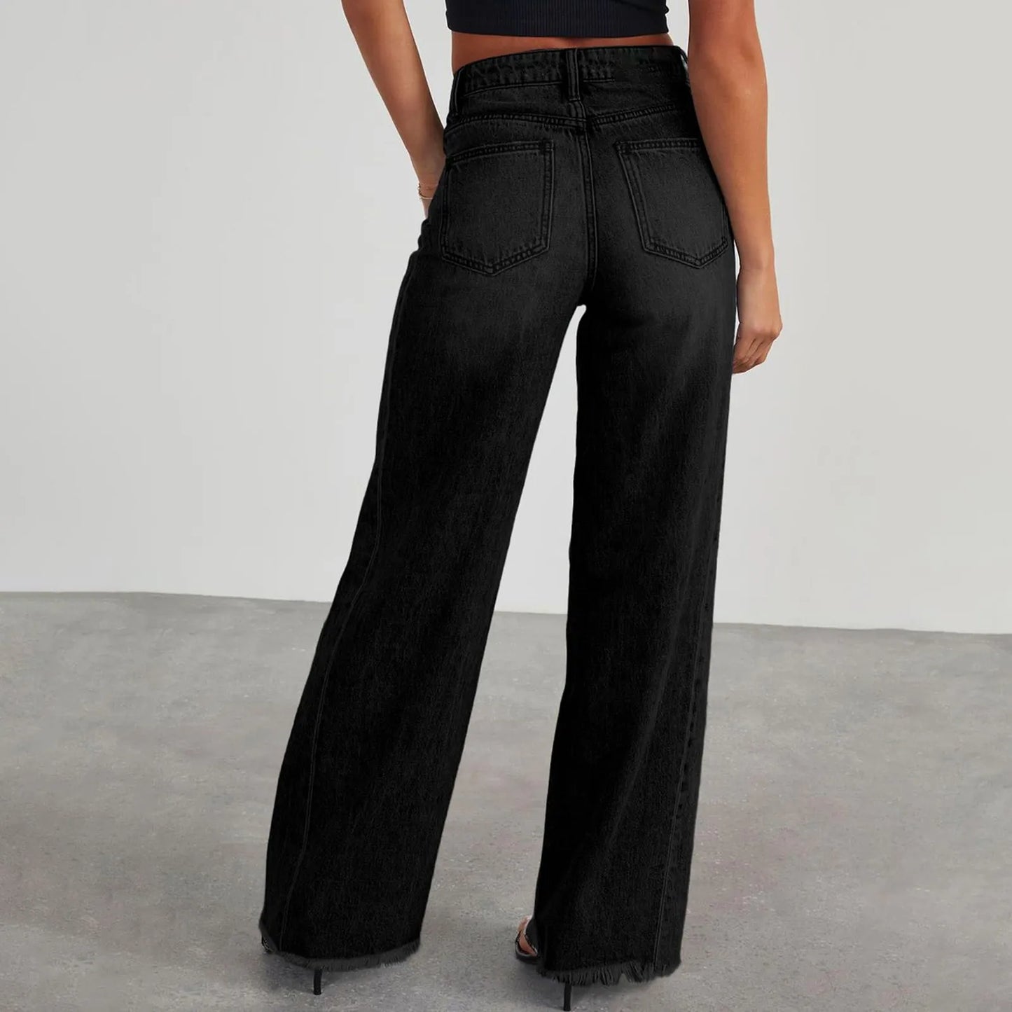 Wide-Leg Jeans Women Light Blue Raw-Edge High-Waist Design Fashionable Trousers Loose-Fitting Slim-Fitting Pants Daily Commuting