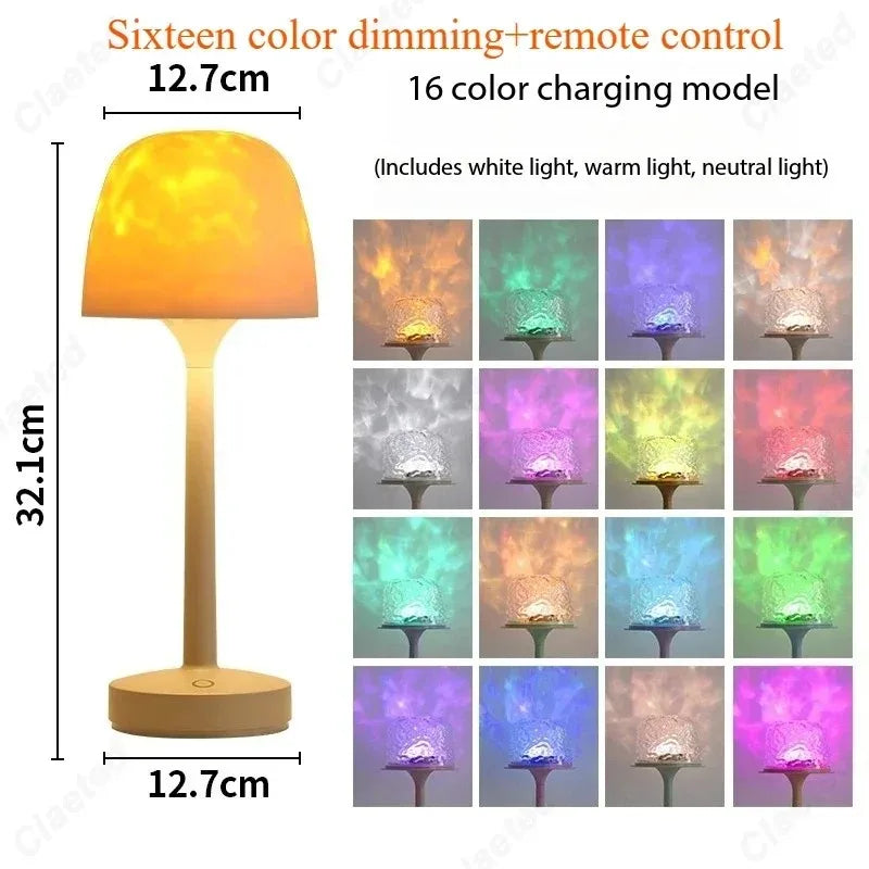 LED High Footed Desk Lamp with Water Ripple Projection Romantic Atmosphere Night Light for Couple Gift Indoor Bedroom