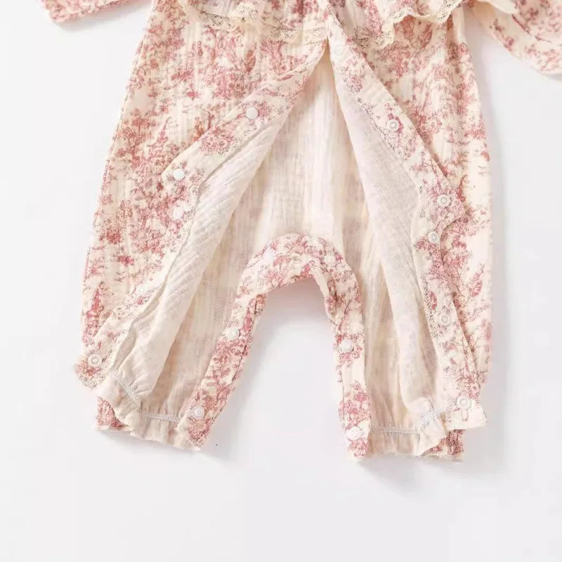 Bellbell Infant Baby Girl Rompers Early Autumn Floral Printed Toddler Kid Girl Jumpsuits 6-24M Newborn Girls Bodysuits with Hats