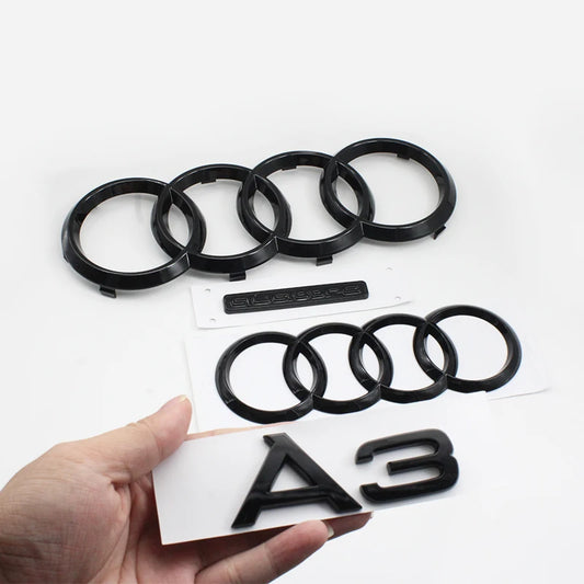 Audi A3 4 Ring Logo ABS Glossy Black Car Hood Front Bonnet Grill Badge Rear Trunk Quarrto Emblem Sticker Decal For A3 2010-2020